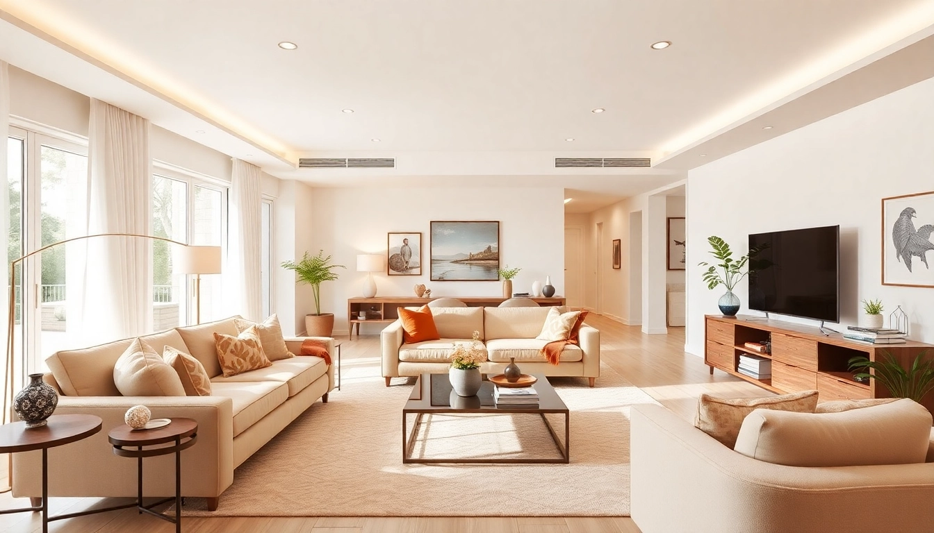 Showcasing a beautifully designed entire interior living space with harmonious color palettes and modern decor.