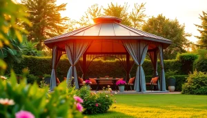 Discover a beautiful gazebo in Ireland surrounded by colorful flowers and seating, perfect for garden gatherings.