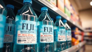 Check Fiji water recall 2024 details on labeled bottles in a grocery store.