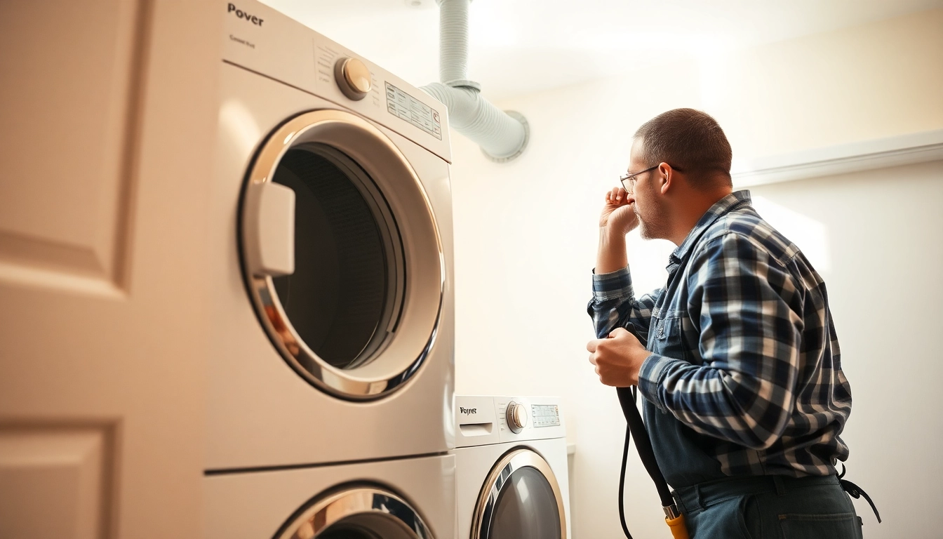 Technician performing dryer vent cleaning salt lake city utah with specialized equipment for a safe home.