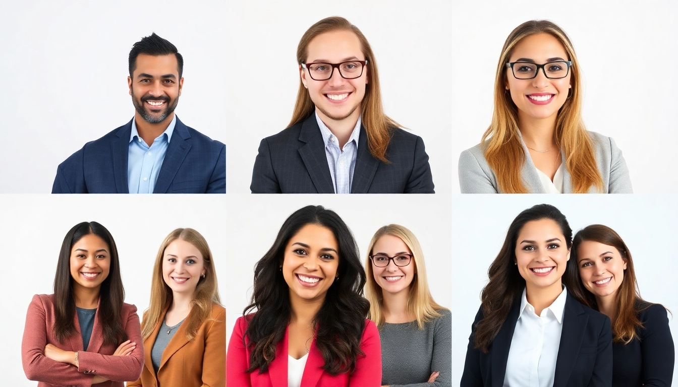 Capture engaging company headshots of diverse professionals in a bright studio.