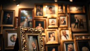Showcasing ornate picture frames with intricately designed details in a gallery setting.