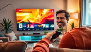 Engaging IPTv test line displayed on a smart TV in a cozy living room setting.