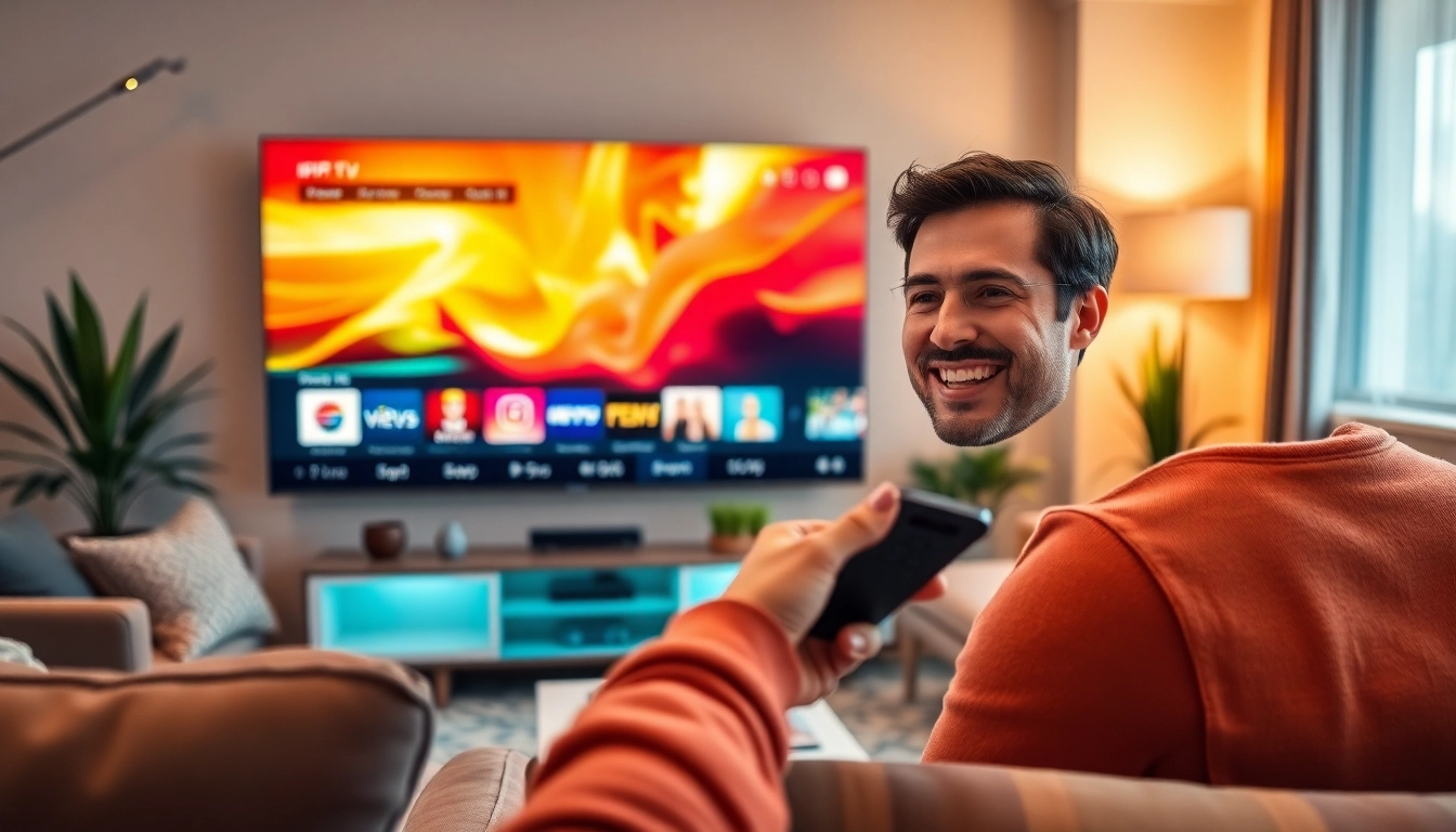 Engaging IPTv test line displayed on a smart TV in a cozy living room setting.