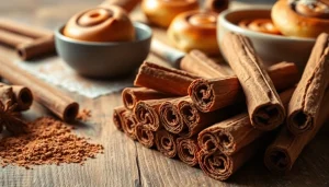 Cinnamon Bark pieces beautifully displayed on wood, showcasing rich textures and inviting colors.