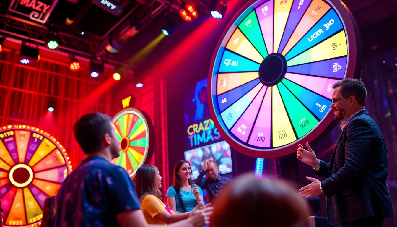 Crazy Time live game show featuring a colorful wheel and engaging host creating an exciting atmosphere for players.