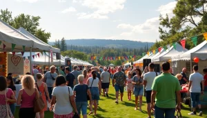 Highlighting community engagement during wildfire events with vibrant festival activities.