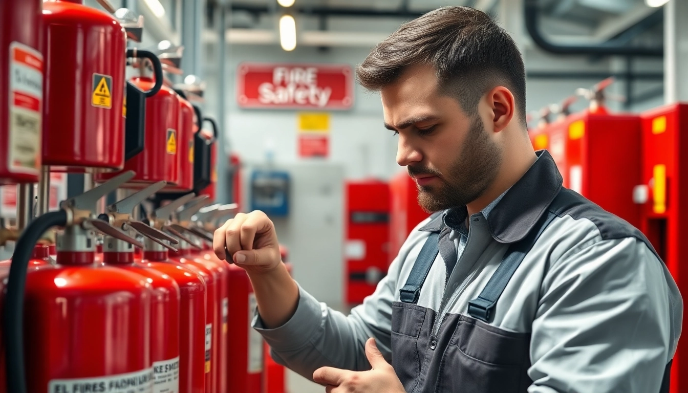Enhancing fire extinguisher servicing Lichfield with expert technician conducting maintenance.