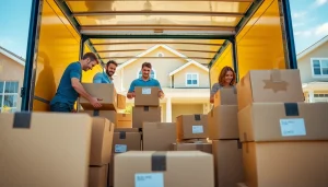 House moves by a professional team carefully organizing boxes into a spacious truck.