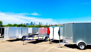 Discover various trailers for sale in Massachusetts, showcasing utility and flatbed options in an inviting outdoor setting.