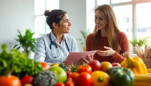 Engaging nutritionist presenting good dieting plans while discussing healthy food choices.