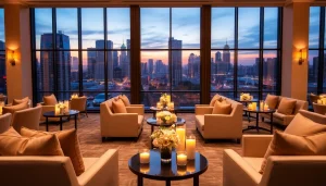 Stylish event space ready for gatherings with elegant seating and chic decor