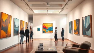 Admire the contemporary artworks at in lieu gallery, featuring vibrant pieces in an elegant setting.