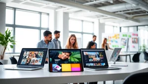 Creating a dynamic website design with a diverse team collaborating in a modern office.