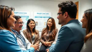 Healthcare professionals discussing injectable weight loss options in a clinic setting.