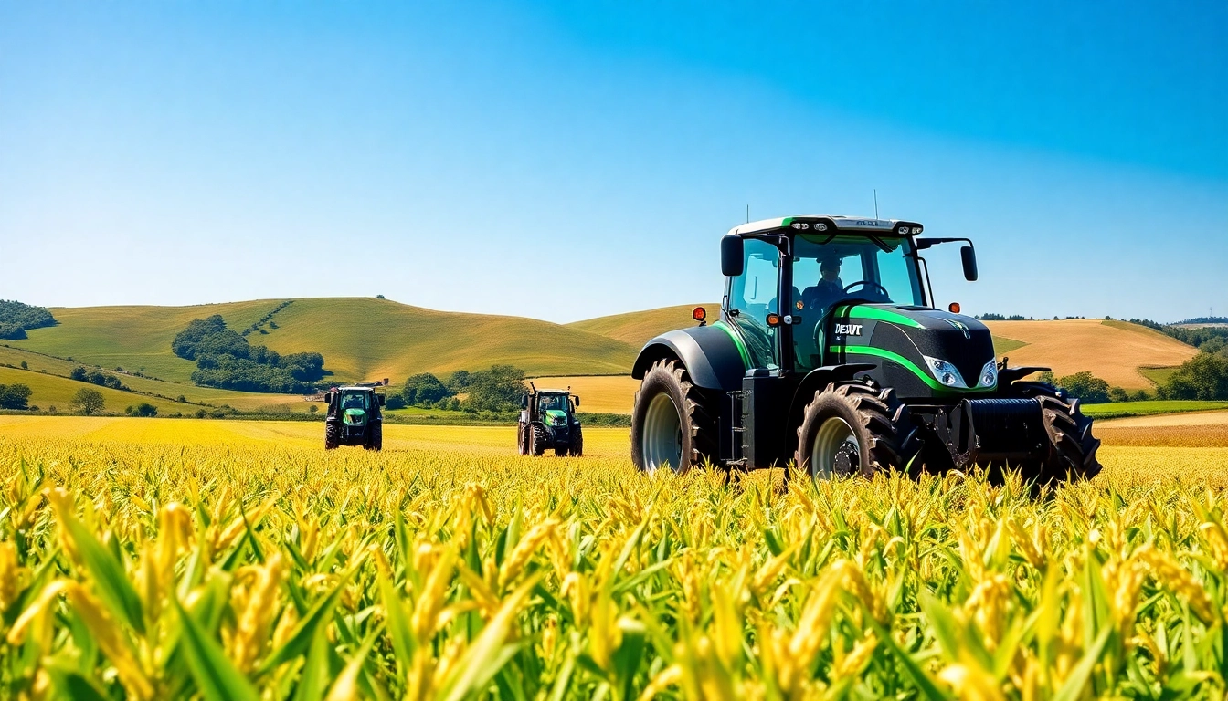 Deutz Fahr Traktor in einer landwirtschaftlichen Umgebung mit modernen Anbaumethoden.