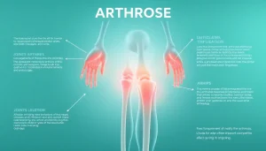 Veranschaulichung der Arthrose und ihrer Symptome an menschlichen Gelenken.
