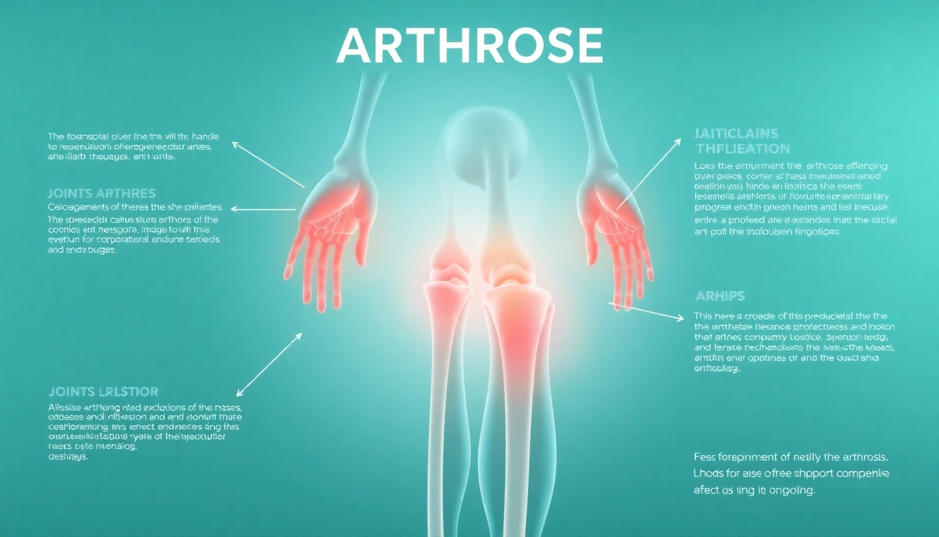 Veranschaulichung der Arthrose und ihrer Symptome an menschlichen Gelenken.
