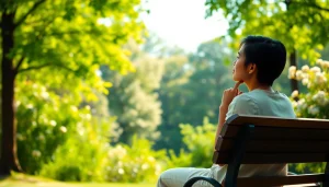 Reflecting on dealing with depression while sitting peacefully in a serene park.