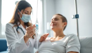 Highlighting the benefits of IV Therapy through a healthcare professional assisting a patient.