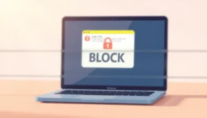 Inatogel security block notification popping up on a laptop screen, indicating access denial.