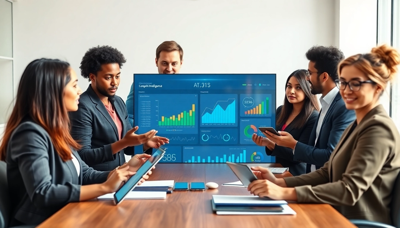 Analyze competitive intelligence data using AI tools in a collaborative business environment.