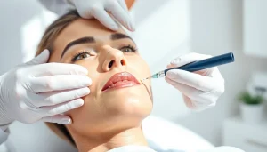 Woman enhancing her jawline filler treatment with a professional aesthetician.