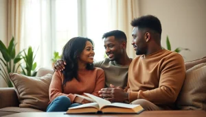 Couple focusing on communication in relationships while sitting in a cozy living room.