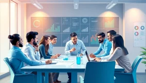 Link Building Agency team collaborating in a bright modern office environment.