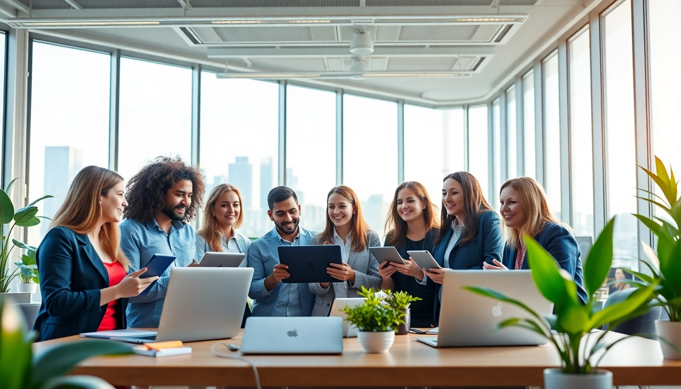 IT Companies team collaboration in a modern office, showcasing innovative technology.