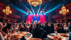 Guests enjoying dinner shows vegas with vibrant performances and gourmet dining experience.