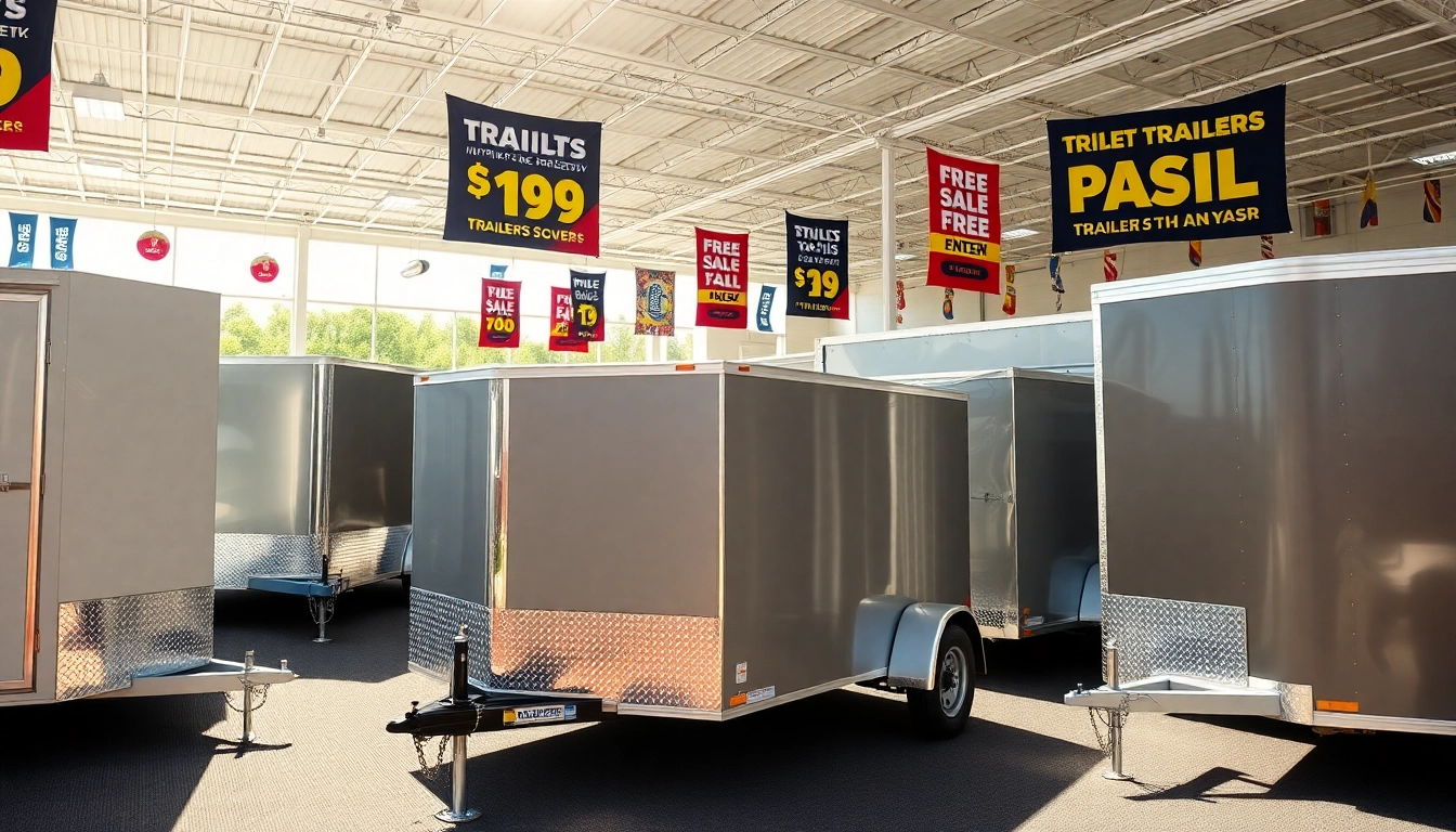 Browse trailers for sale in Massachusetts at a vibrant dealership showcasing various types.