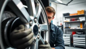 Wymiana koła Tychy – mechanik zmieniający koło w profesjonalnym warsztacie.