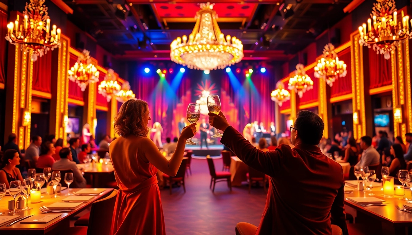 Guests enjoying an unforgettable Las Vegas dinner theater experience with lively performances.
