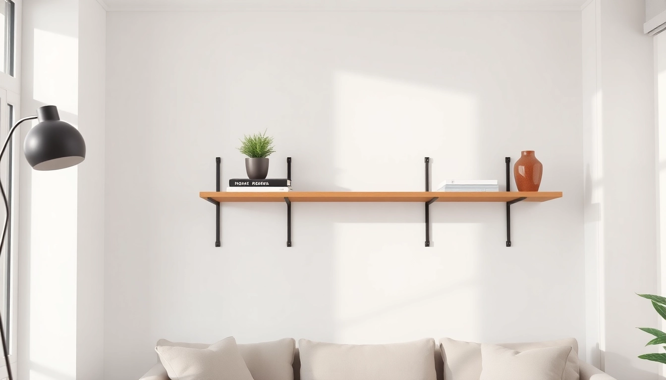 Stylishly showcasing a minimalist wall rack in a contemporary room design.