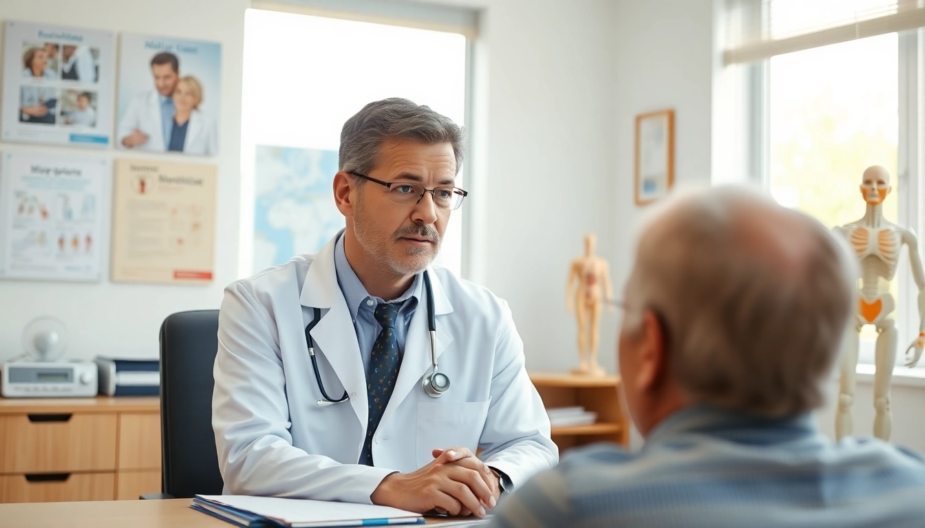 Dr Parker consulting with a patient in a professional healthcare setting.