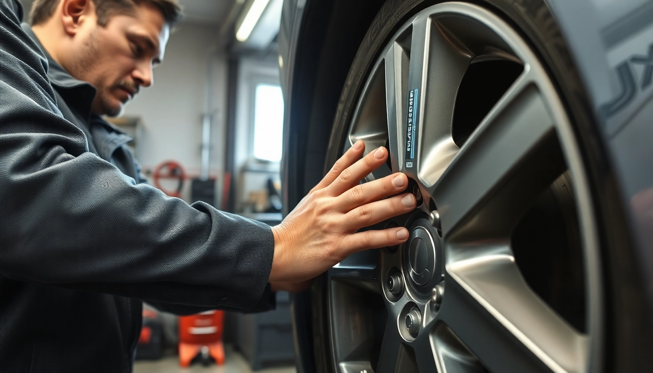 Wymiana koła Mikołów z mechanikiem pracującym w warsztacie.